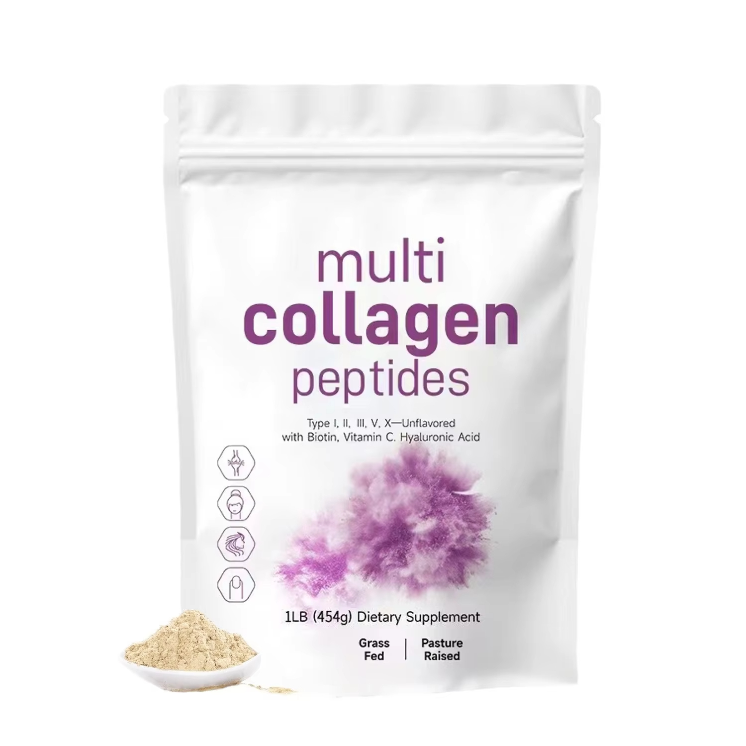 X Nutrition - 454G Multi-Kollagen-Peptid-Pulver – Protein-Ergänzungsmittel, Typ I,